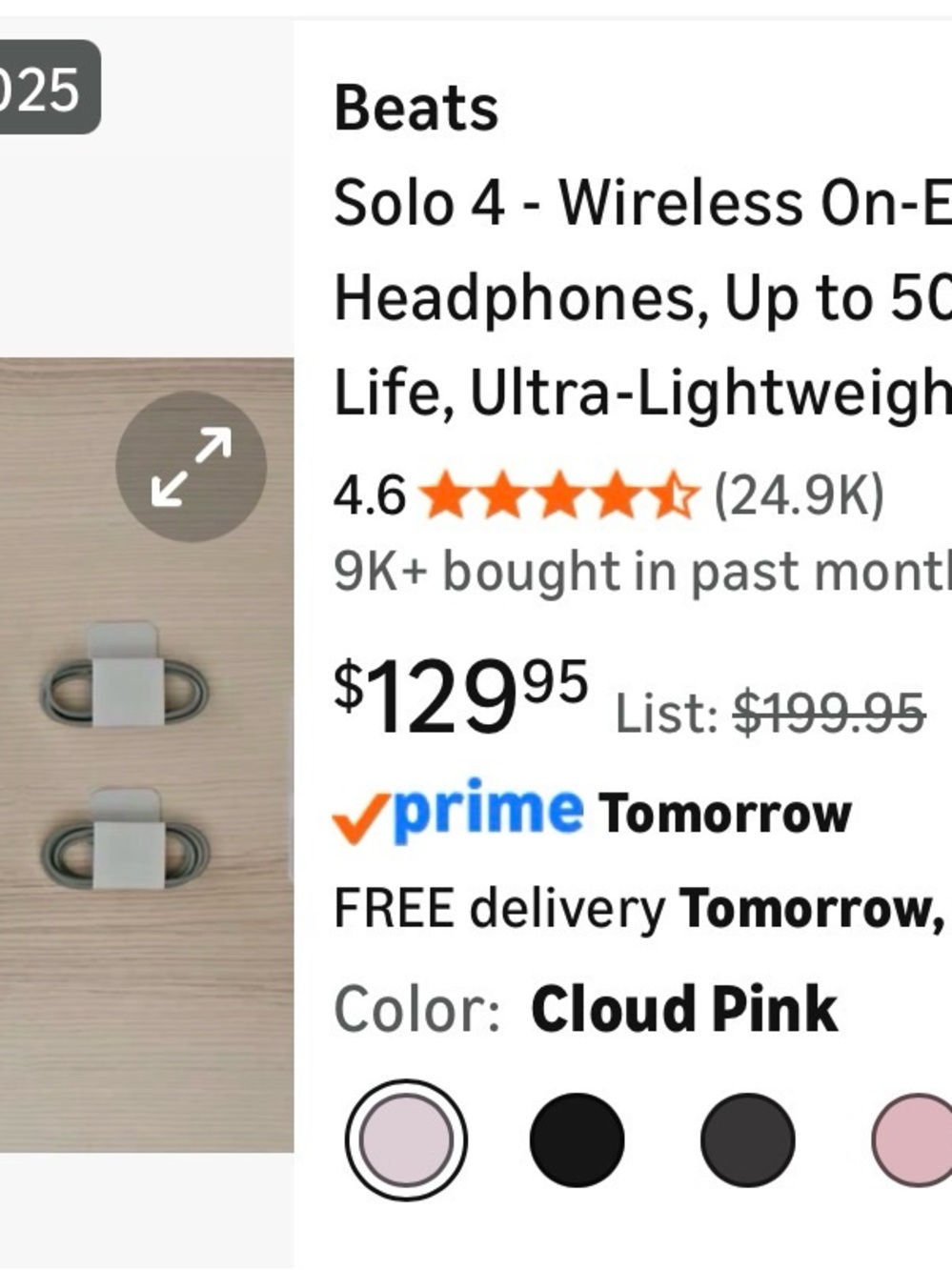 Beats Solo 4 Wireless Over-Ear Headphones in Light Gray with Rose Gold Accents. - Picture 7 of 8